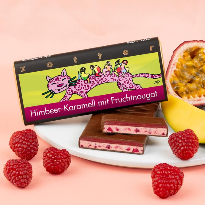 Himbeer - Karamell mit Fruchtnougat - Zotter 