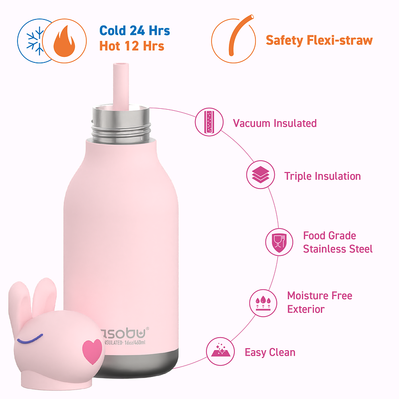 Bestie Kinder Trinkflasche  rosa Hase - ASOBU