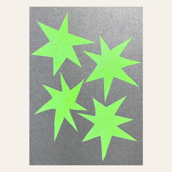 Postkarte 4 Sterne grau grün - Herr und Frau Rio 