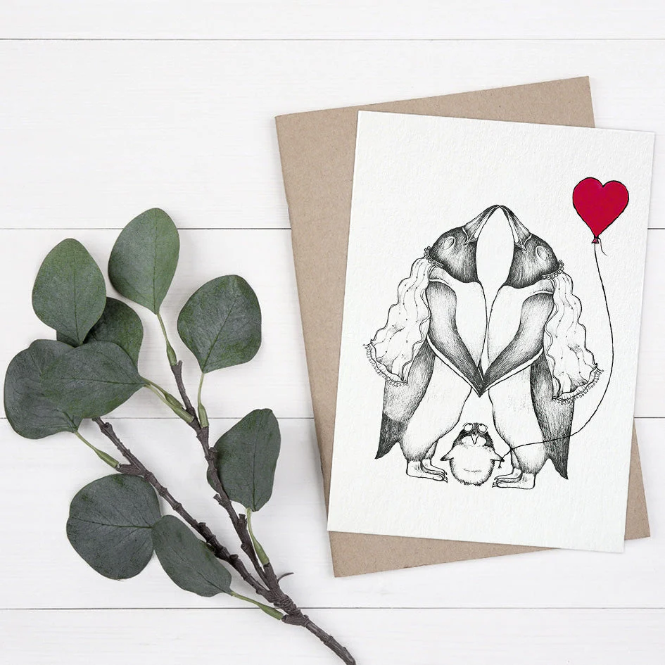Postkarte Pinguine lesbisch Ligarti  