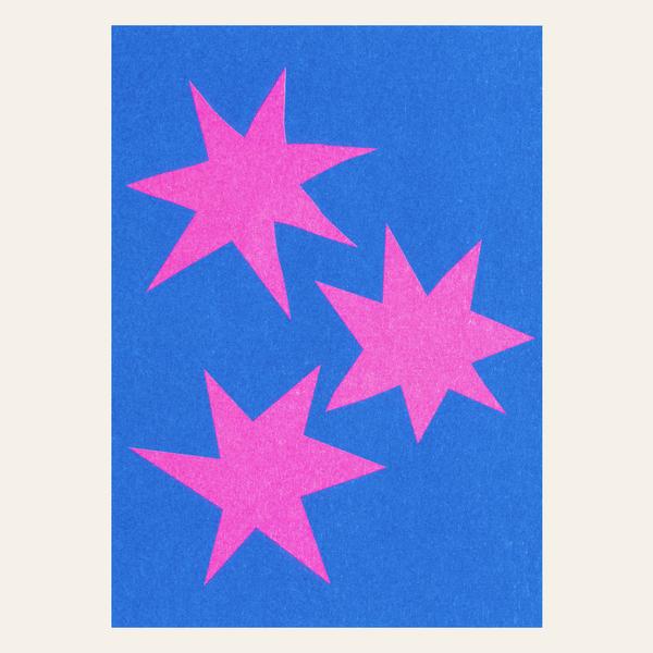 Postkarte 3 Sterne blau rosa - Herr und Frau Rio 