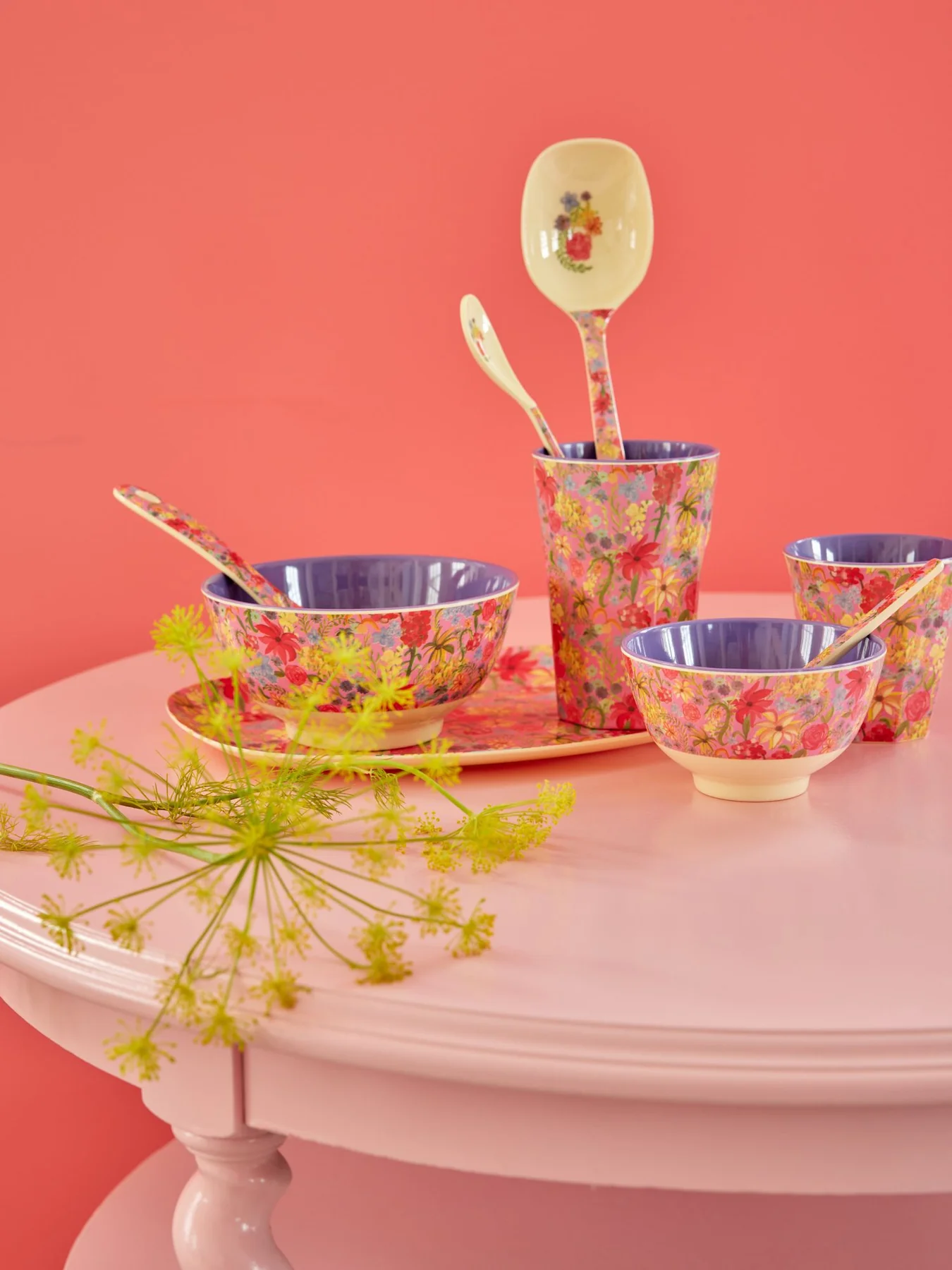 Melamin Teeöffel - Flower Print - Rice 