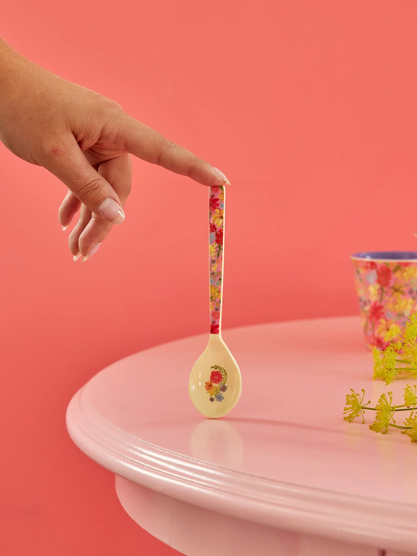 Melamin Teeöffel - Flower Print - Rice 