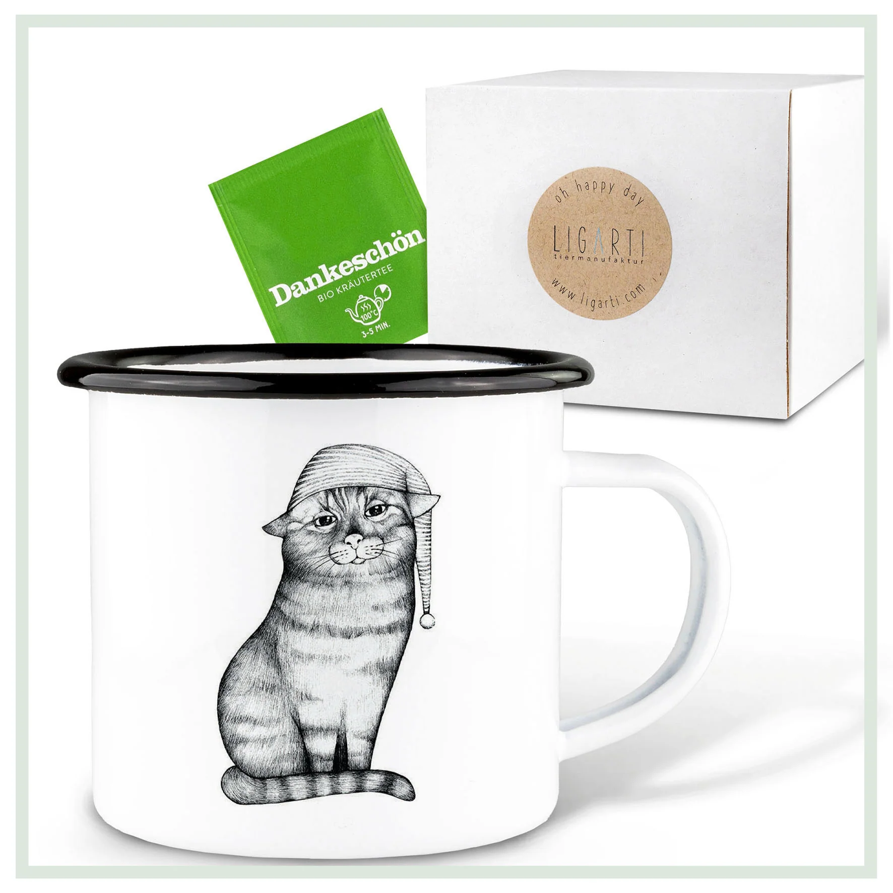 Emaille Tasse Gute Nacht Katze - Ligarti