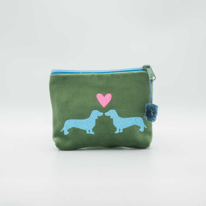 Kosmetiktasche Mini Dackel  - Salbei Blau - Frau Heidelberg 