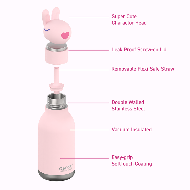Bestie Kinder Trinkflasche  rosa Hase - ASOBU