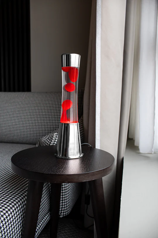 Lavalampe mit Chromsockel - rot klar - 39,5 cm  - Fisura