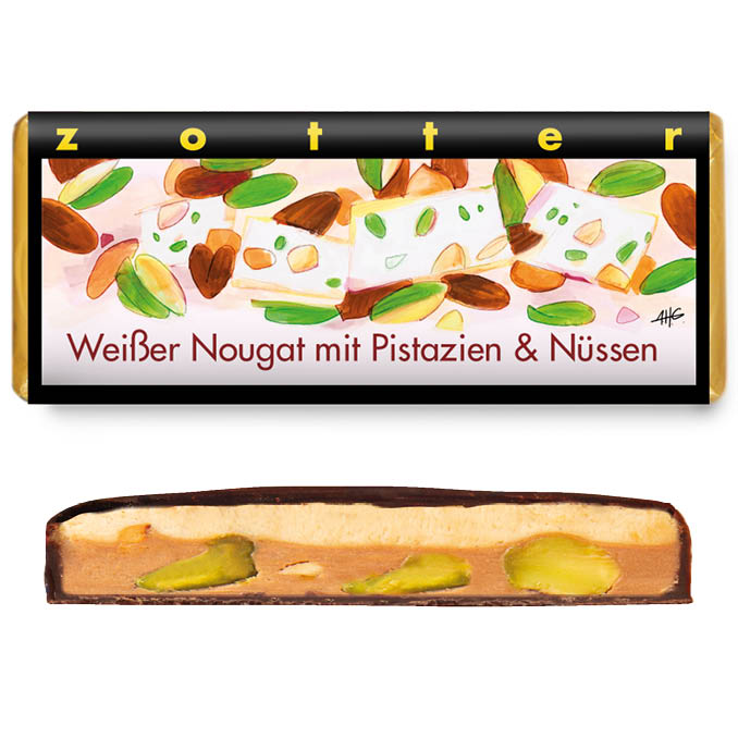 Weißer Nougat mit Pistazien & Nüssen - Zotter 