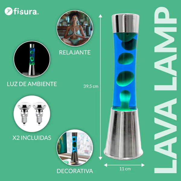Lavalampe Chrom blau grün - 41,5 cm - Fisura 