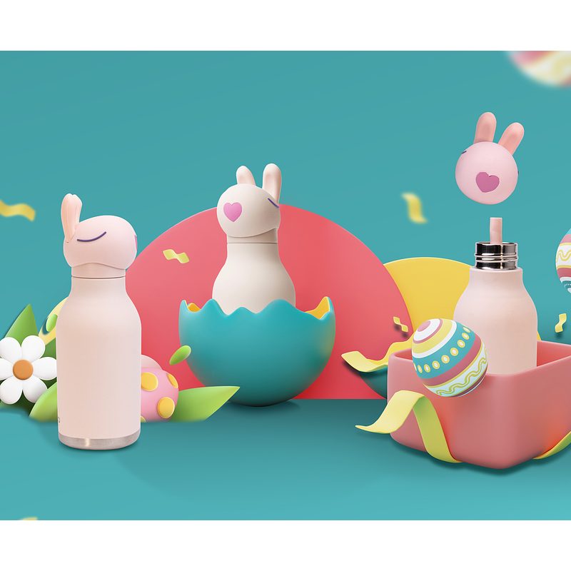 Bestie Kinder Trinkflasche  rosa Hase - ASOBU